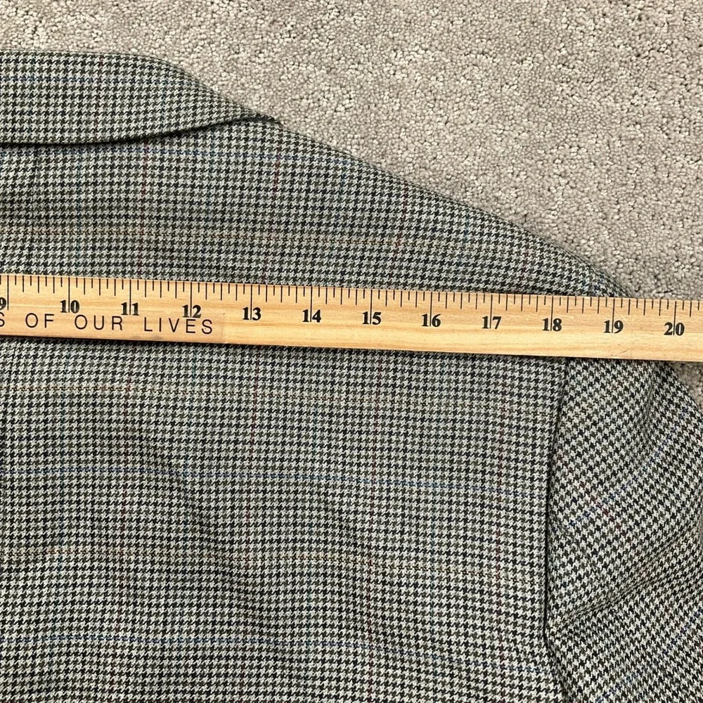 CHAPS Blazer Mens 40R Gray Blue Jacket Houndstooth Plaid Silk Wool Sport Coat